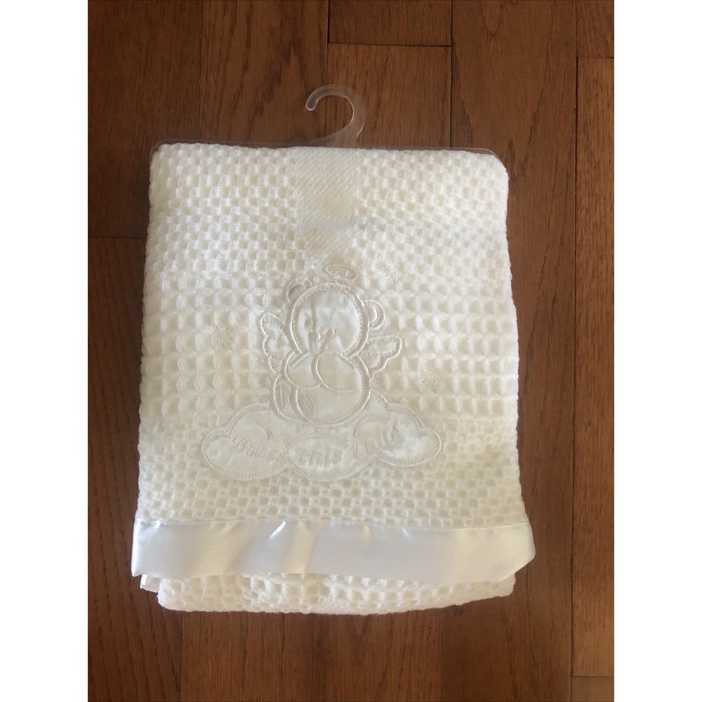 New Little Beginnings Baby blanket Waffle weave satin trim Bless this Child